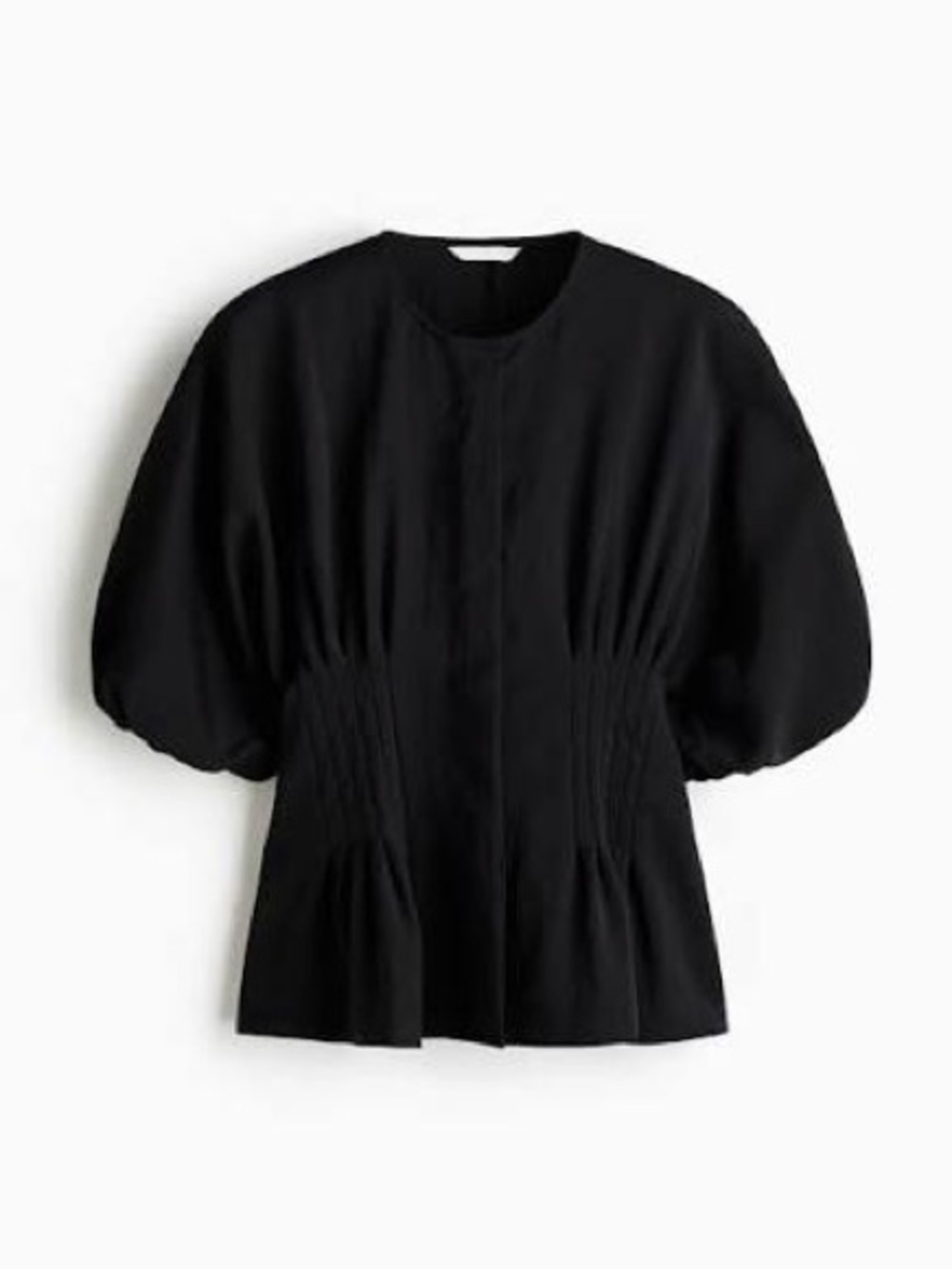 Women’s Black Puff-Sleeve Smocked Waist Top